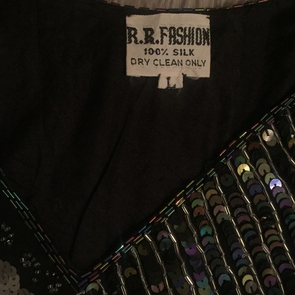 Beaded silk blouse vintage sz Large - Picture 4 of 5